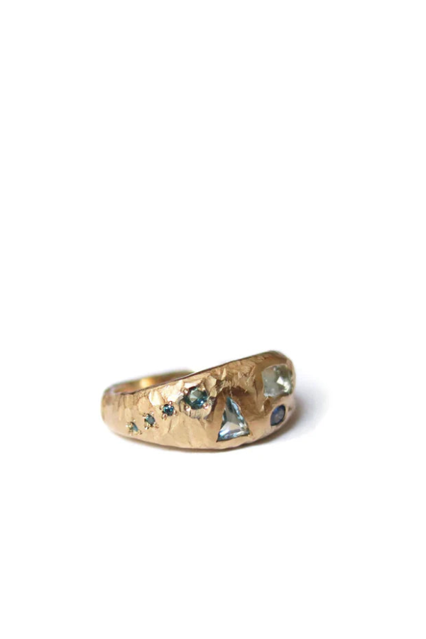 Elaine Ho 14K Gold Ring (Sapphires, Aquamarine & Blue Diamonds)