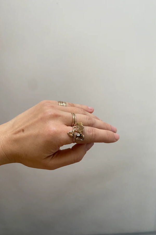 Elaine Ho 14K Gold (Smokey Quartz, Spessartine Garnet & Rutilated Quartz) Ring