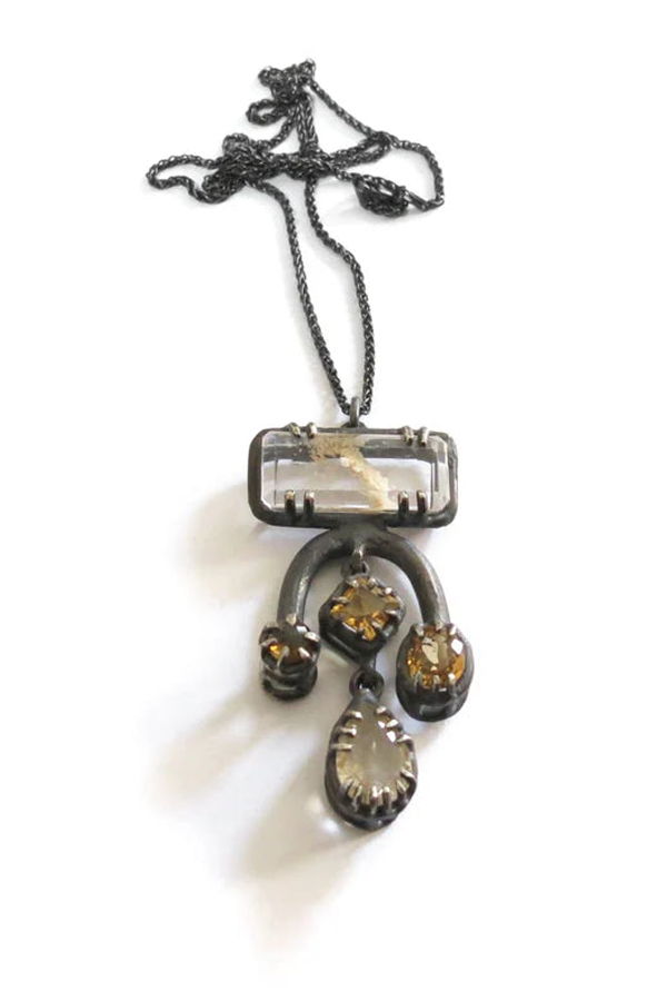 Elaine Ho Landscape Quartz, Citrine & Golden Rutile Pendant Necklace