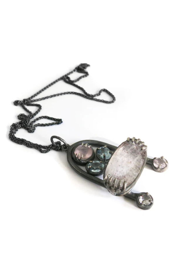 Elaine Ho Pendant Necklace (Rose Quartz, Sky Blue Topaz, and Super Seven Amethyst) Necklace