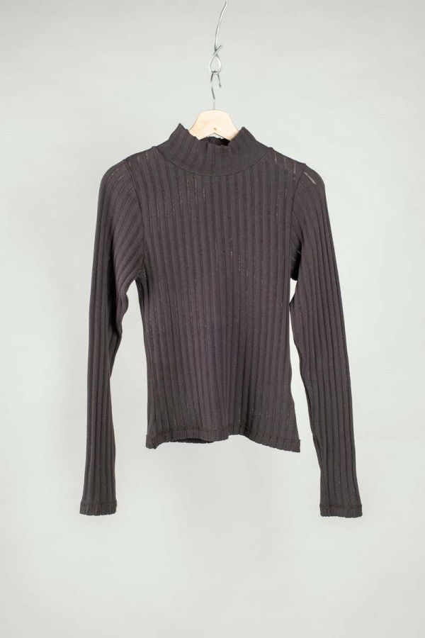 mfpen Mock Neck Top - Dark Brown Ajour Stripe