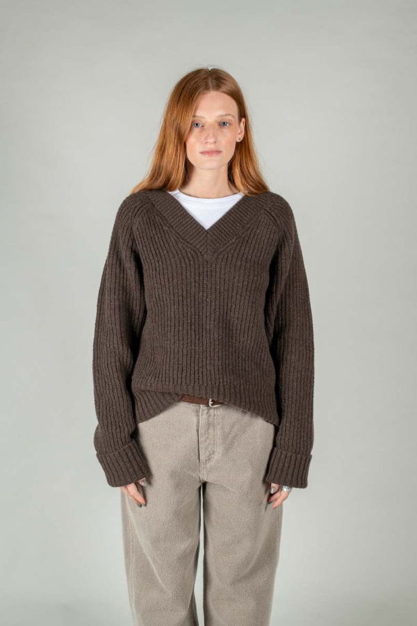 mfpen Plaza V-Neck Sweater - Dark Brown