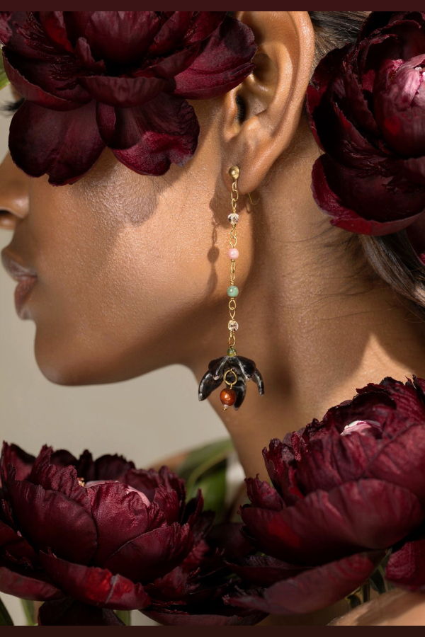 IKKIVI Bell Flower Dangler Earrings - Black