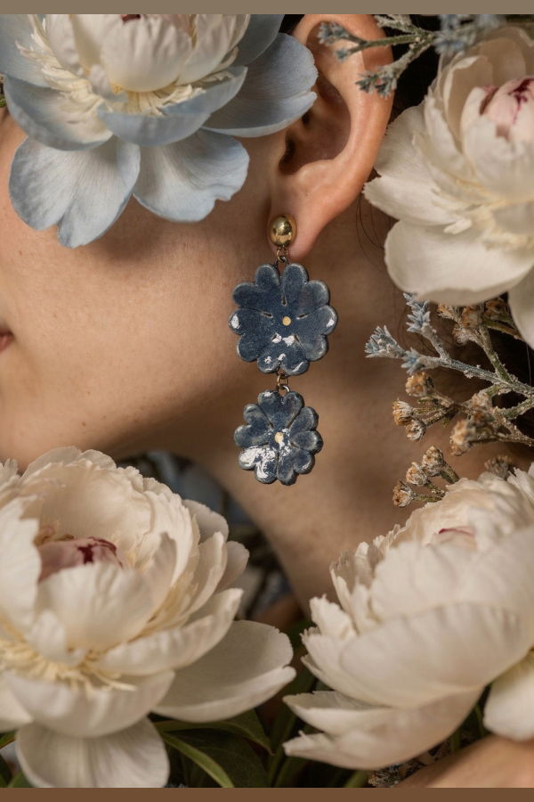 IKKIVI Flora Dangler Earrings - Blue