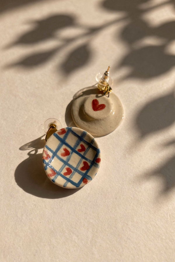 IKKIVI Check Your Heart Earrings - Off White