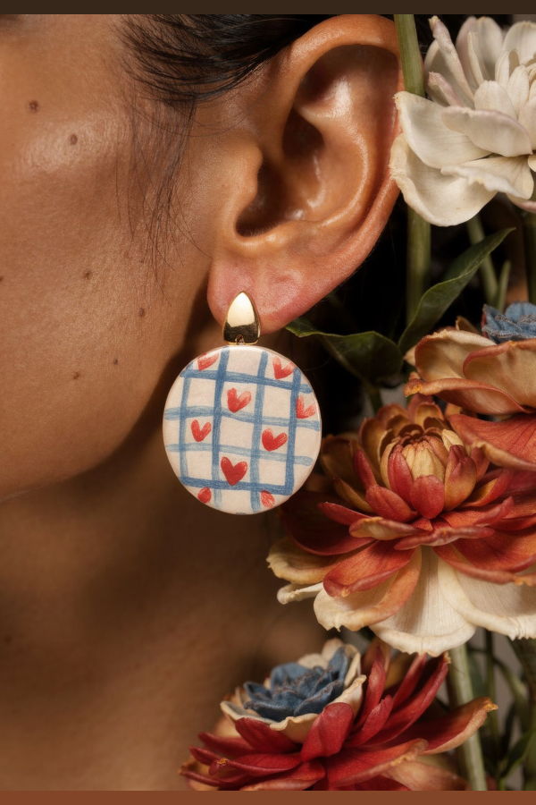 IKKIVI Check Your Heart Earrings - Off White