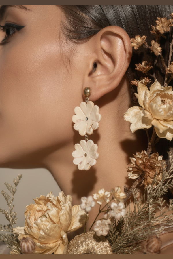 IKKIVI Ecru Flora Dangler Earrings - Off-White
