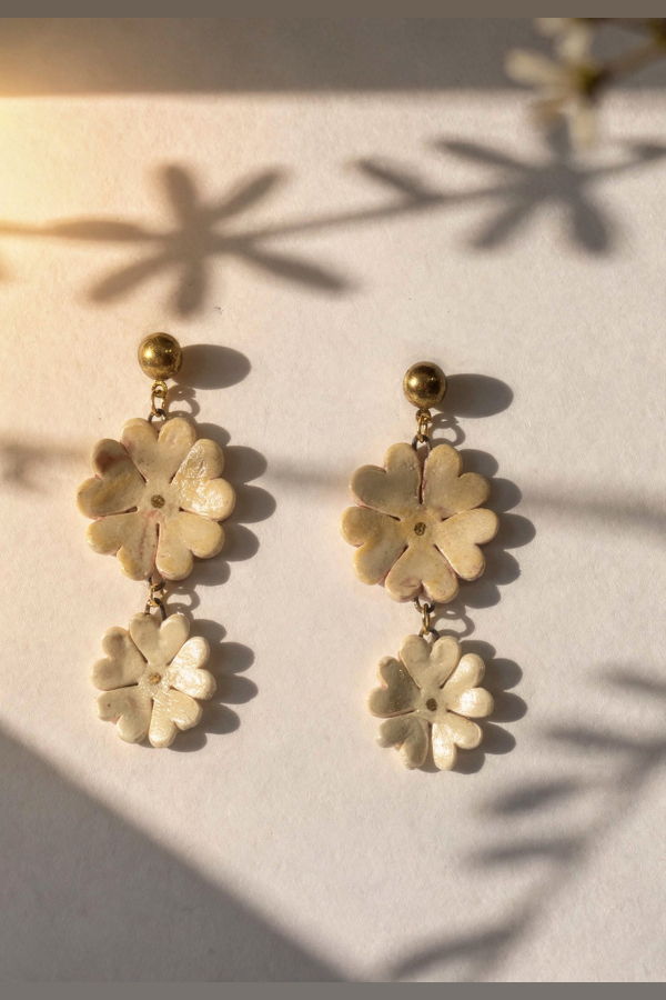 IKKIVI Ecru Flora Dangler Earrings - Off-White