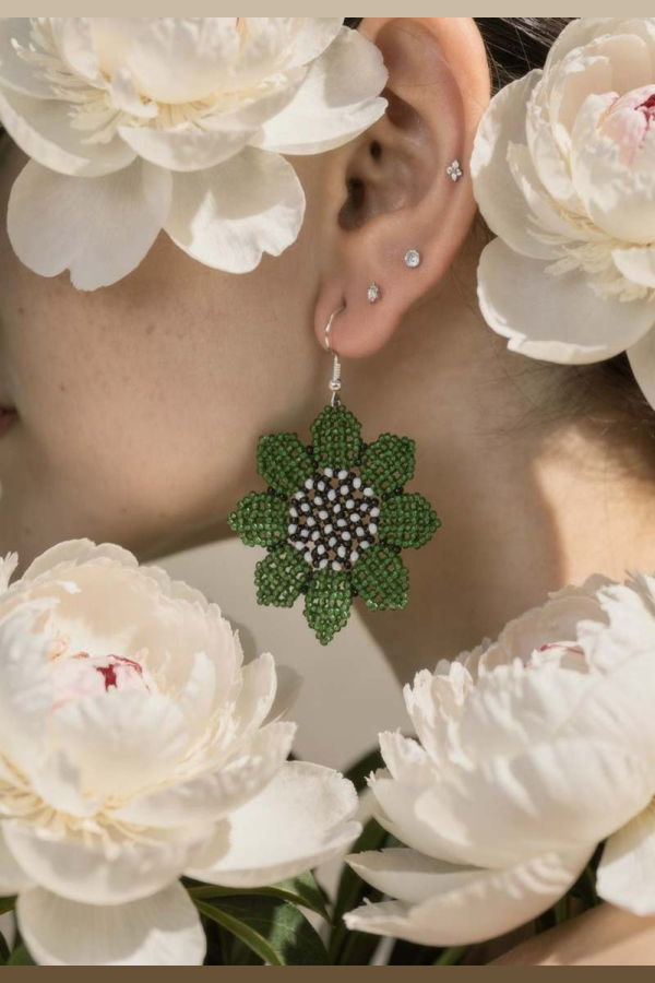 IKKIVI Green Bead Earrings - Green