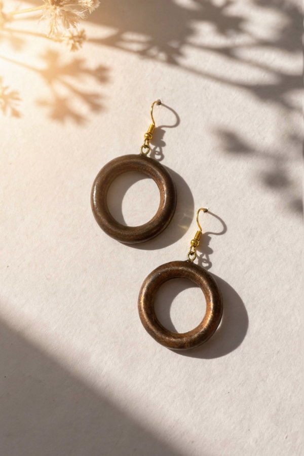 IKKIVI Hoop Loop Wooden Earrings - Brown
