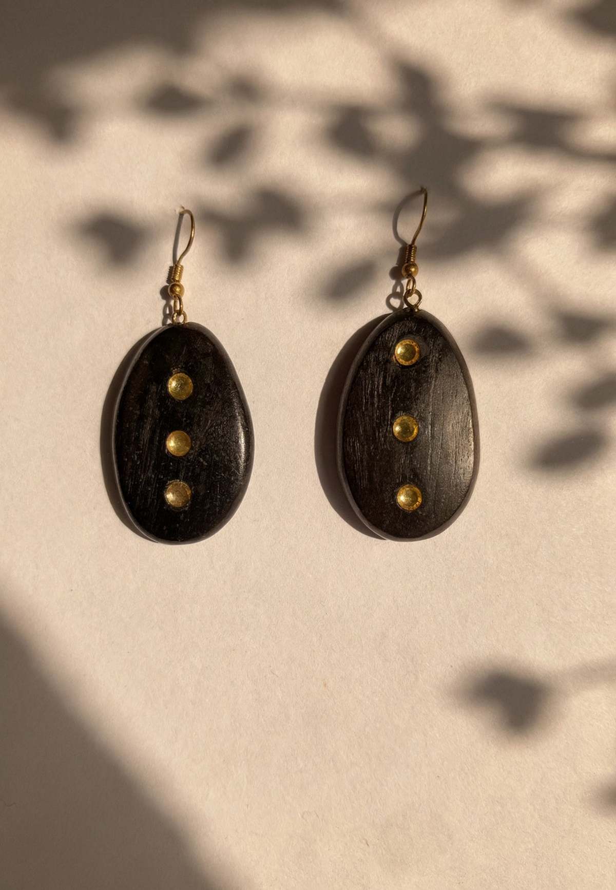 IKKIVI Pebble Wooden Earrings - Brown - Image 1 of 2