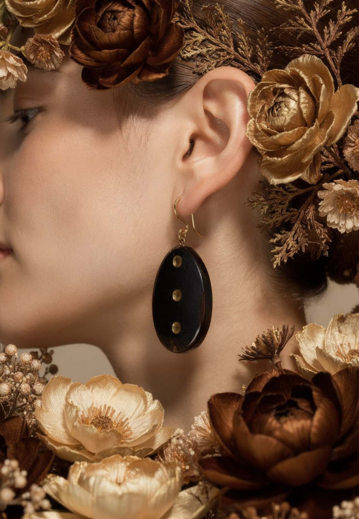 IKKIVI Pebble Wooden Earrings - Brown - Image 2 of 2