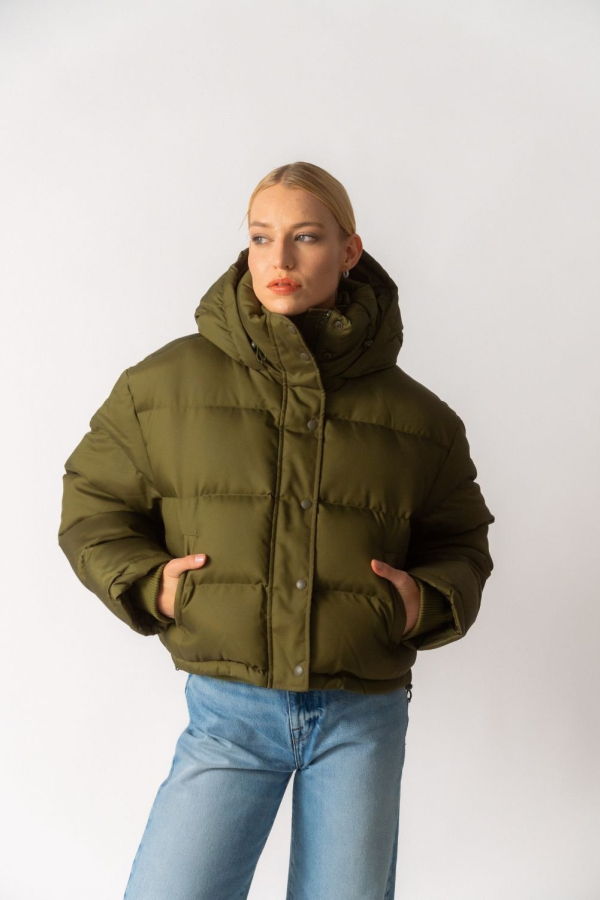 WARDROBE.NYC Cropped Puffer Jacket - Military Green