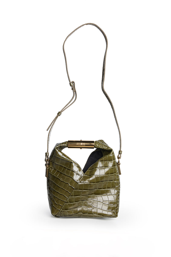 MM6 Maison Margiela Crocodile-Embossed Japanese Small Crossbody Bag - Olive