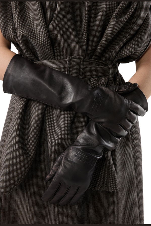 MM6 Maison Margiela Mid-Length Leather Gloves - Dark Brown