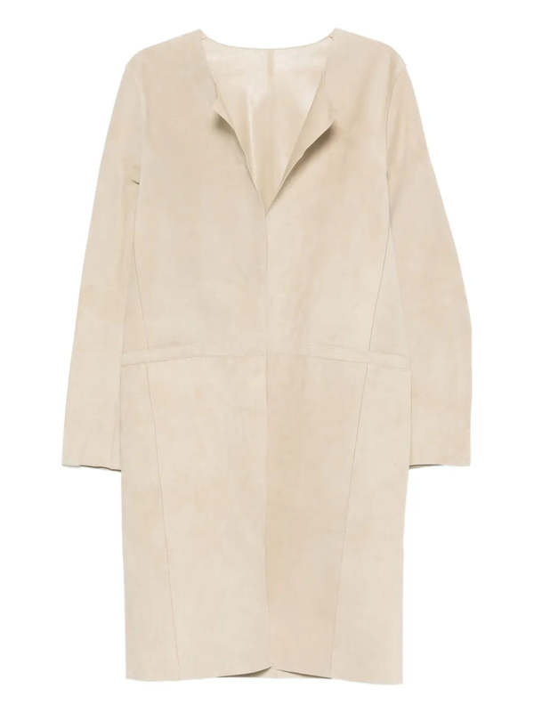 Totme Collarless Suede Coat - Peanut