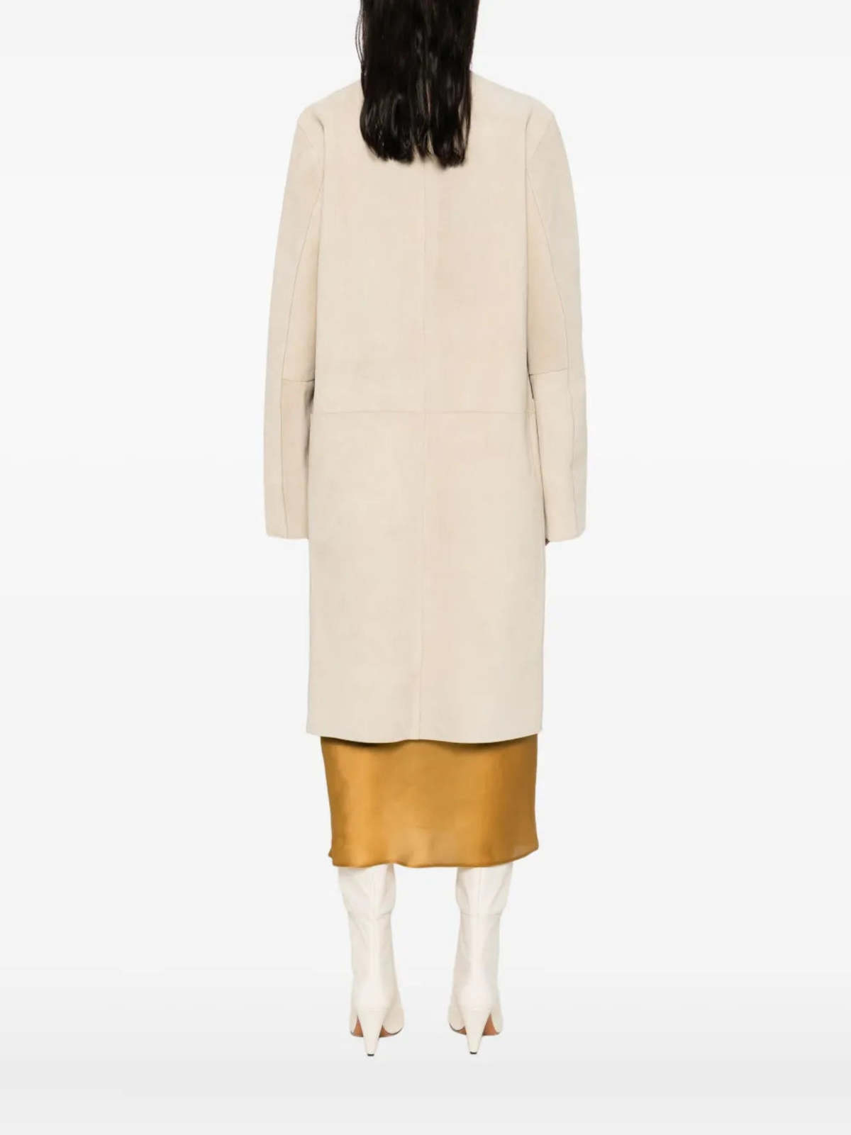 Totême Collarless Suede Coat - Peanut - Image 4 of 5