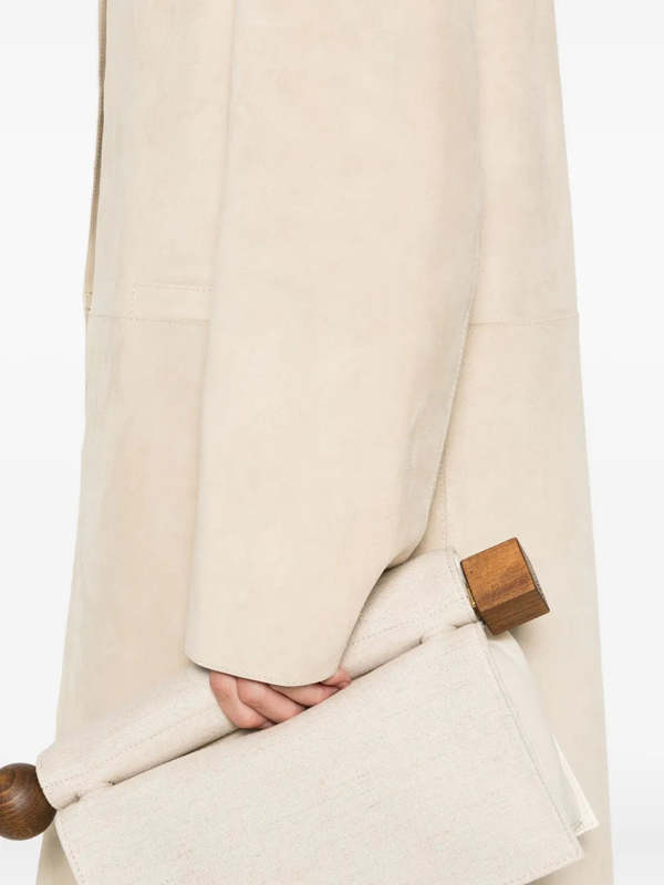 Totme Collarless Suede Coat - Peanut