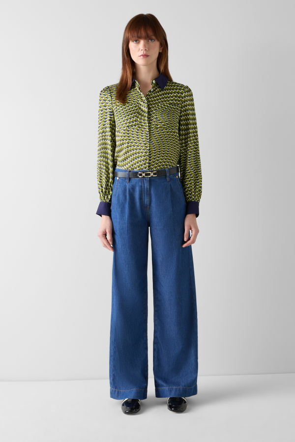 LK Bennett Henri Woven Top - Peridot / Navy Multi