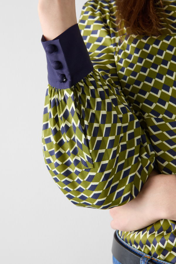 LK Bennett Henri Woven Top - Peridot / Navy Multi