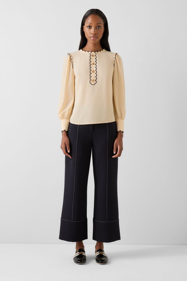 LK Bennett Jenny Woven Top - Birch/Navy