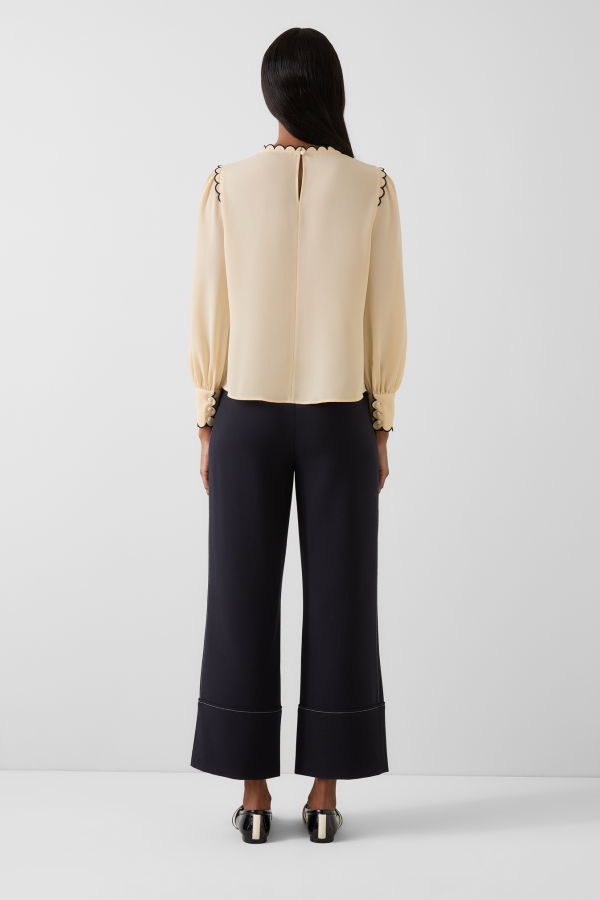 LK Bennett Jenny Woven Top - Birch/Navy