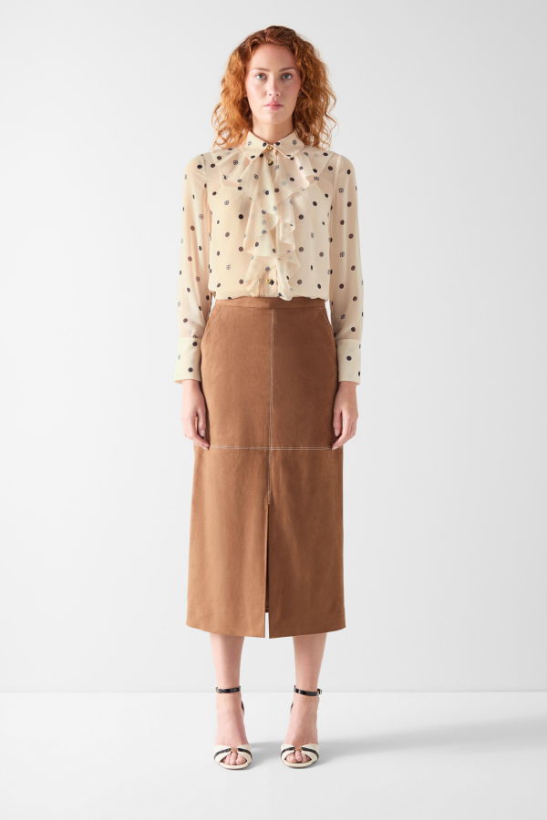 LK Bennett Hester Woven Top - Birch/Spring Navy