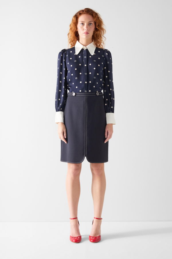 LK Bennett Sonya Woven Top - Spring Navy/Birch
