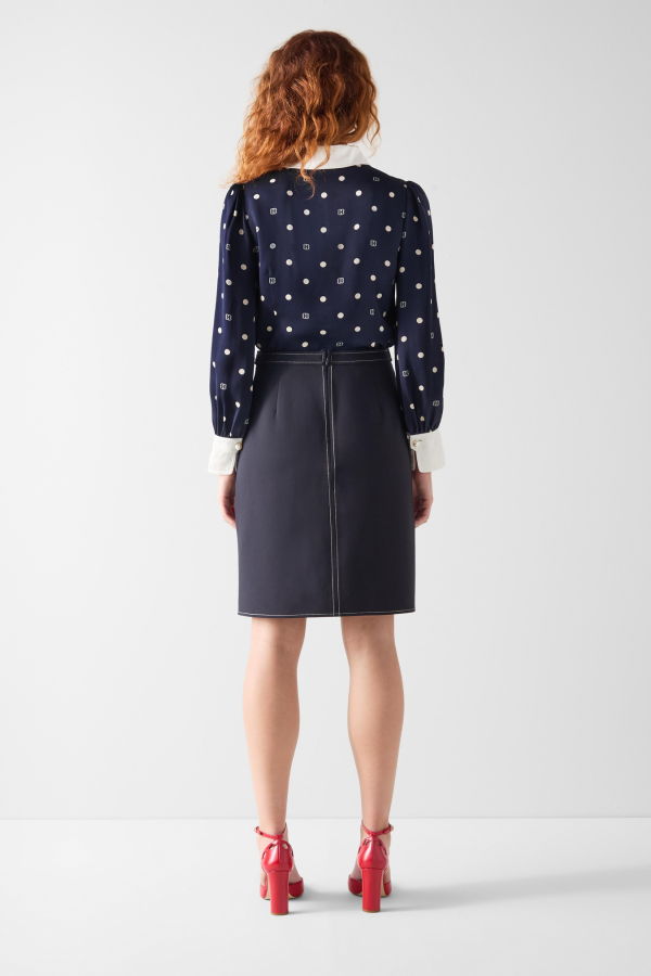 LK Bennett Sonya Woven Top - Spring Navy/Birch