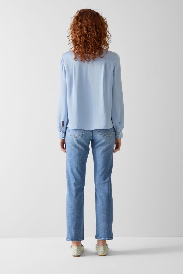 LK Bennett Sally Keyhole Roll Collar Blouse - Brunnera Blue