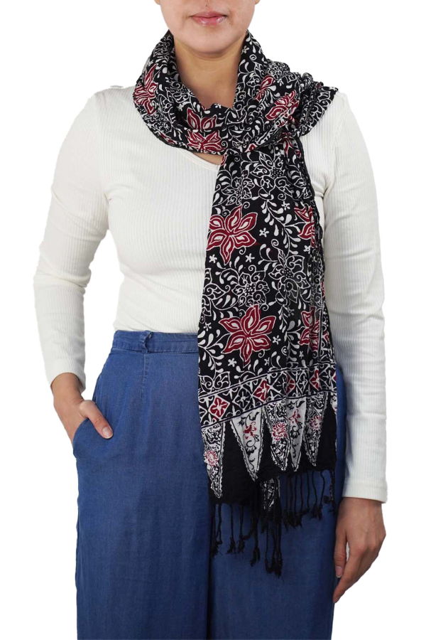 Kasih Coop Hand Dyed Batik Scarf - Black Red