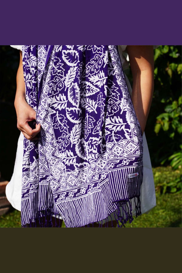 Kasih Coop Hand Dyed Batik Scarf - Blue Leaves