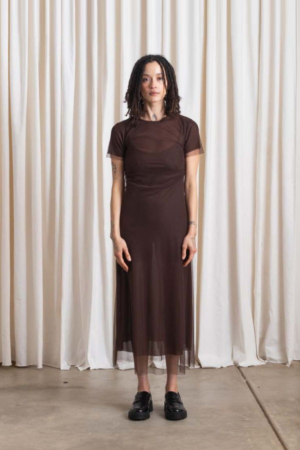 Ali Golden Fitted Mesh T-Shirt Dress