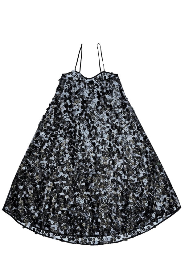 Ali Golden Full Hem Dress - Black Flower Sequins