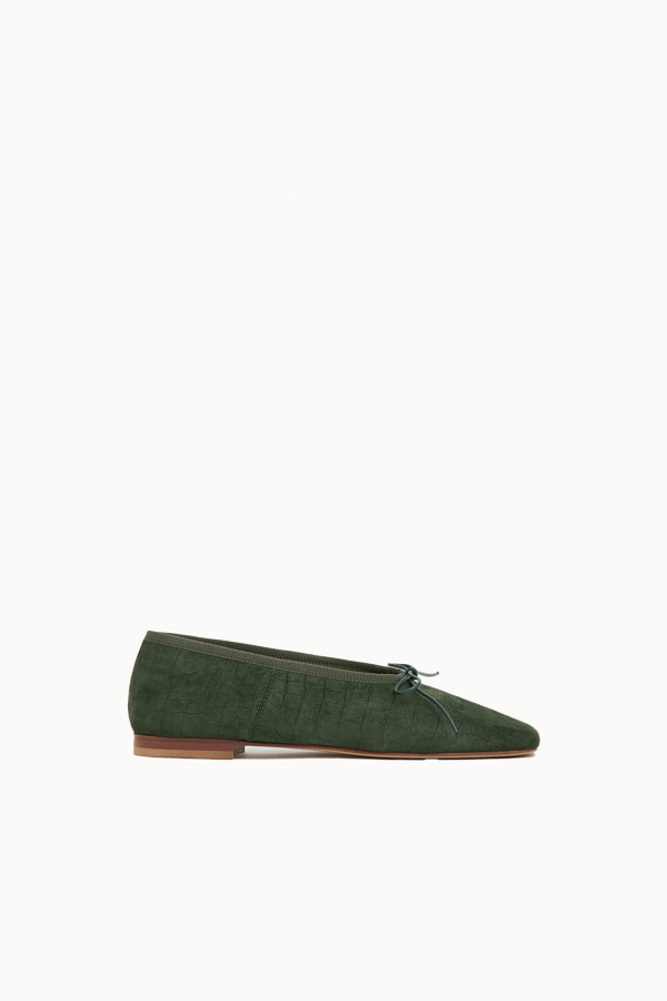 Mansur Gavriel Square Toe Ballerina Flats - Moss Croc