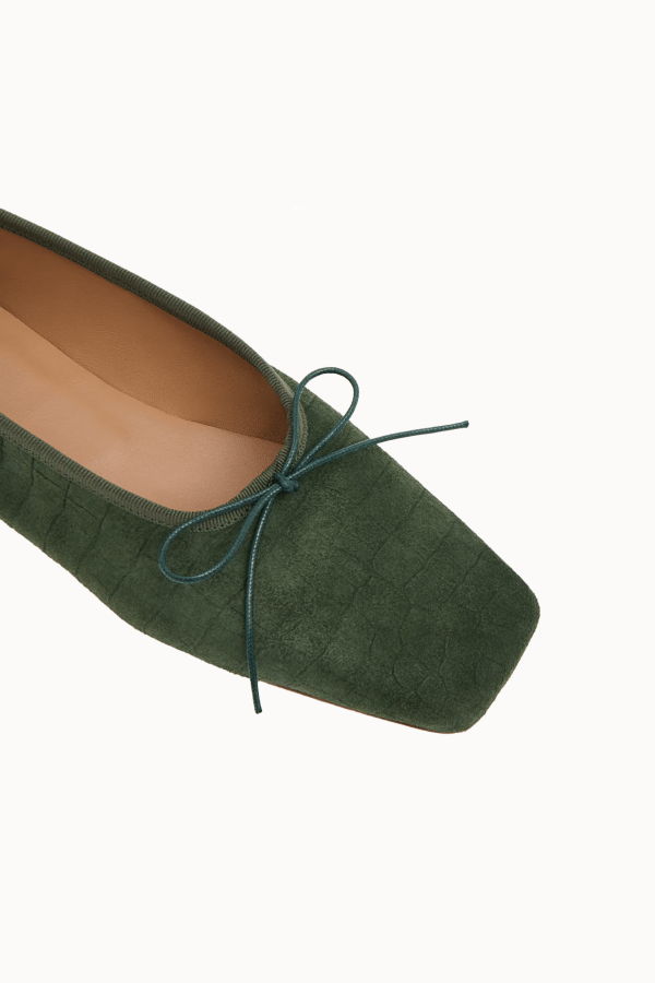 Mansur Gavriel Square Toe Ballerina Flats - Moss Croc