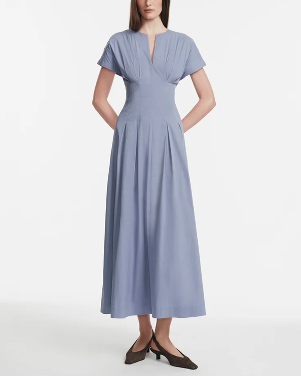 Lela Rose Cotton Poplin Smocked Back Dress - Cornflower Blue