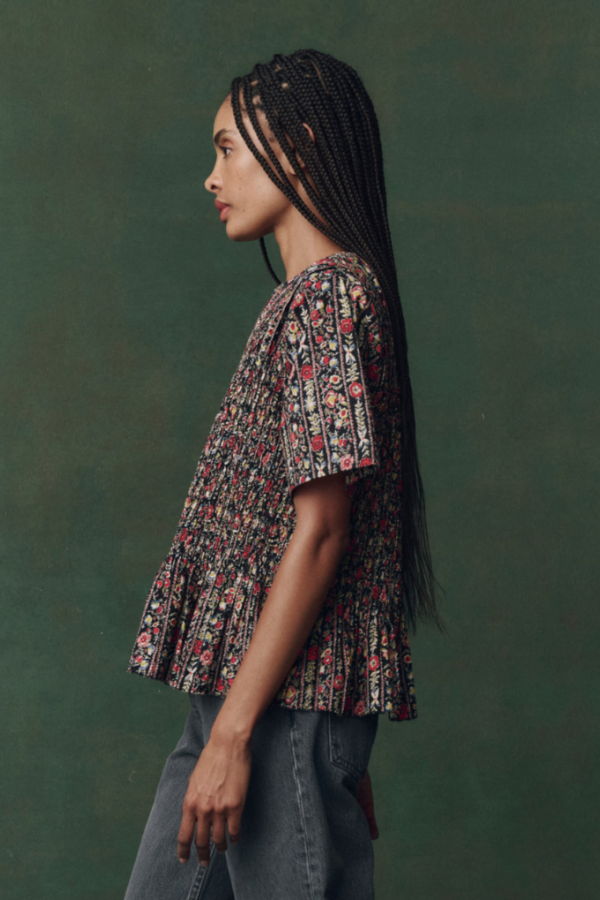 The Great. Smocked Flounce Top - Garland Print