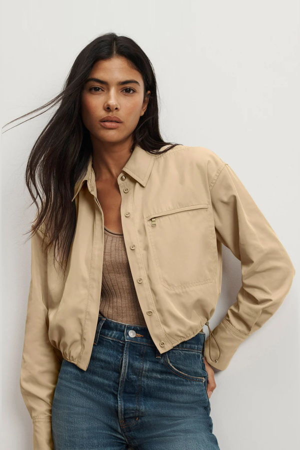 Veronica Beard Wilfred Bungee Button-Down Top - Sand