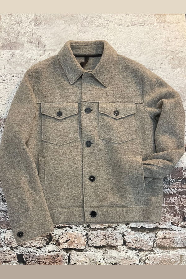 Harris Wharf London Boiled Wool Trucker Jacket - Natural