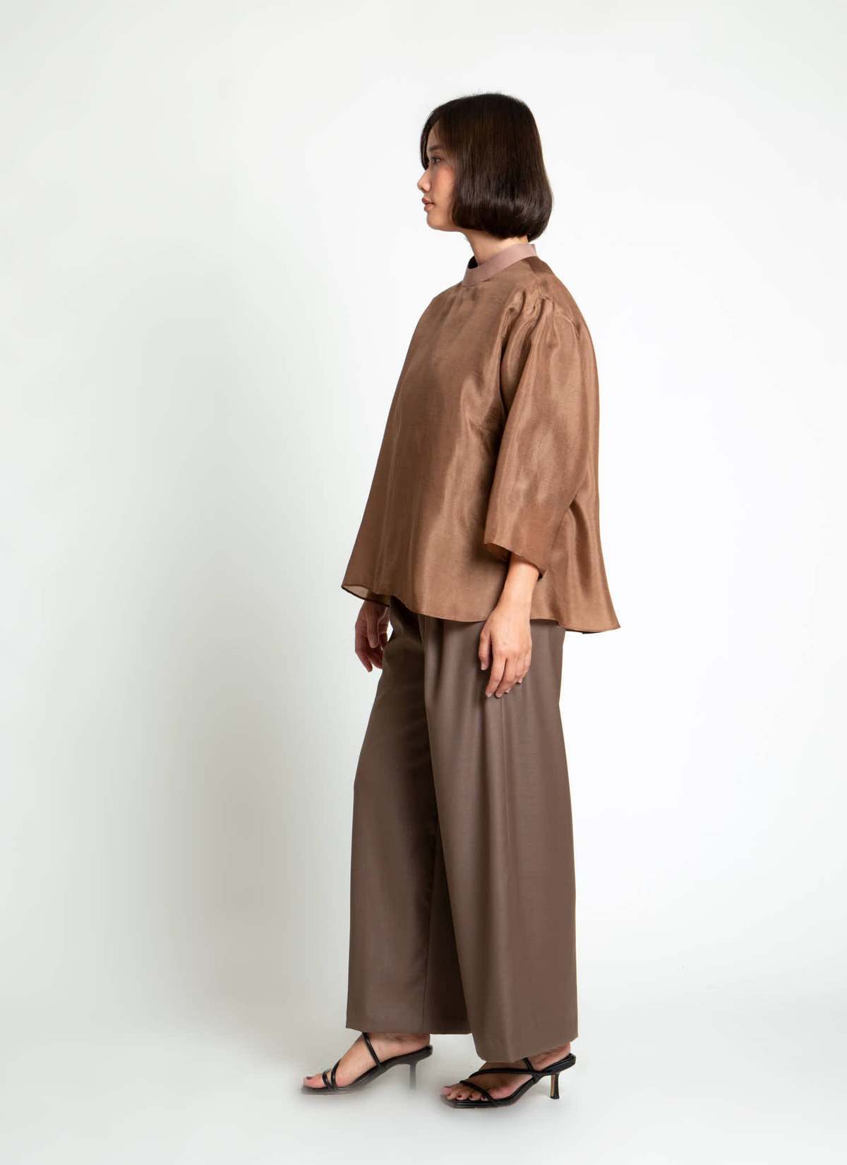 KAAREM Betel Nut Long Sleeve Silk Organza Top - Image 2 of 3