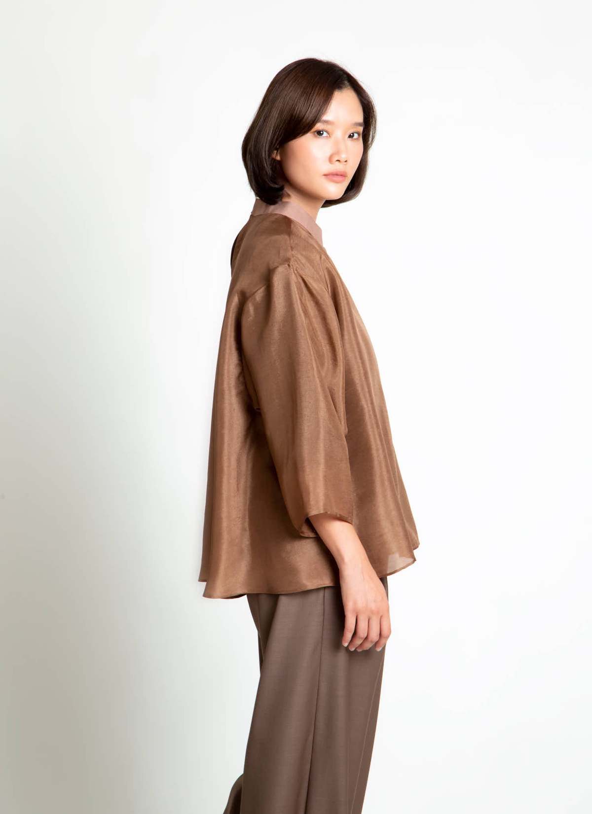 KAAREM Betel Nut Long Sleeve Silk Organza Top - Image 3 of 3