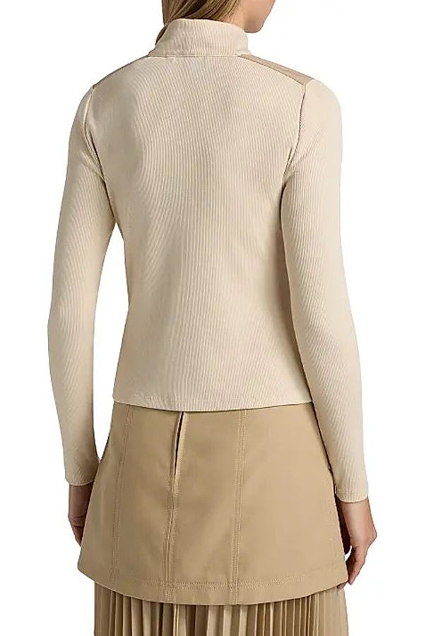 Veronica Beard Reynart Rib-Knit Long-Sleeve Top - Limestone