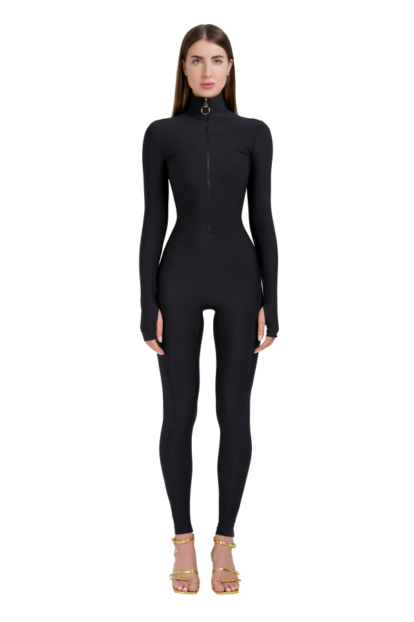 MONOSUIT Long Sleeve Turtleneck Zip Up Full Bodysuit - Black