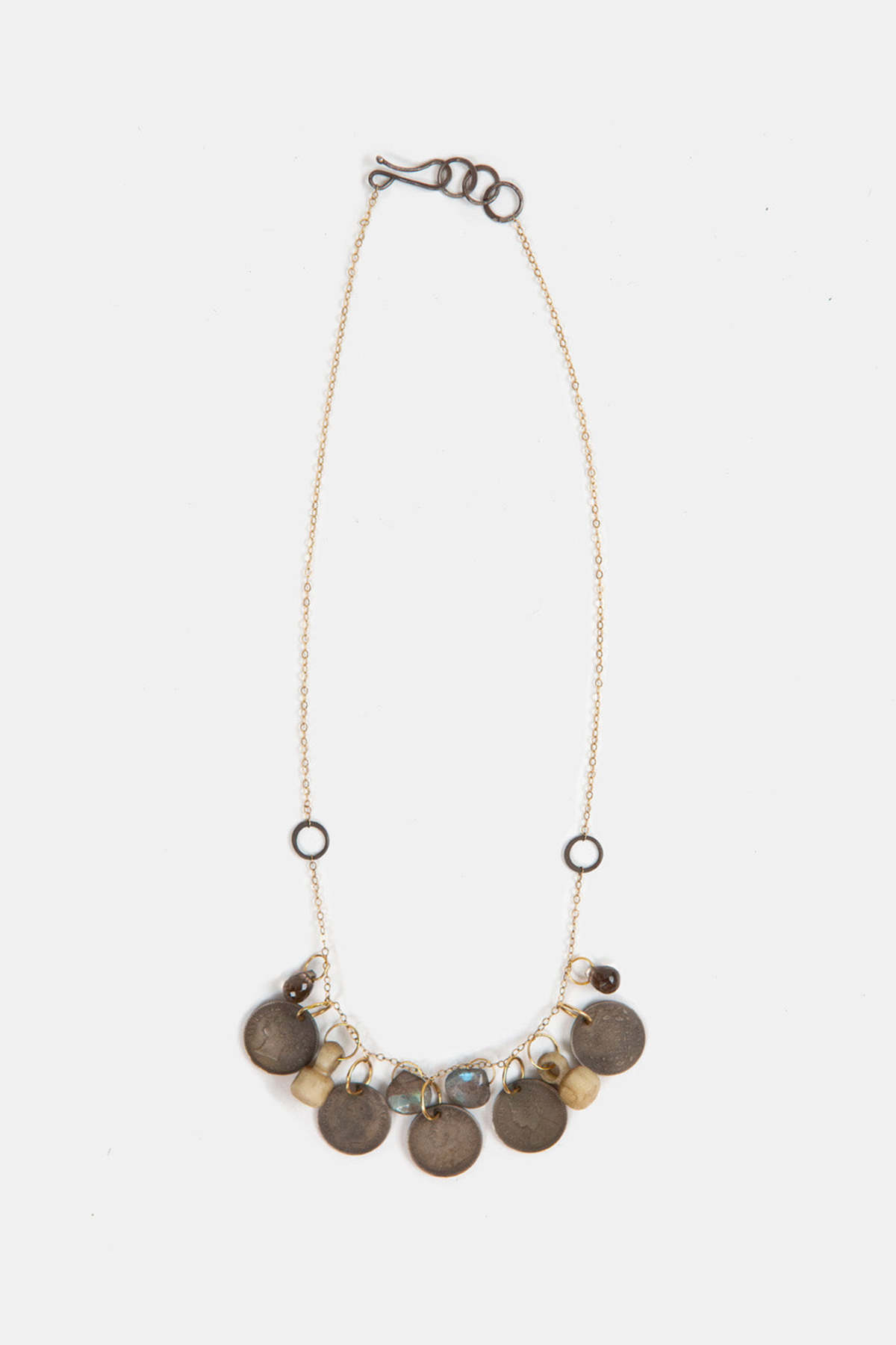 Melissa Joy Manning One-of-a-kind Gold Chain with Labradorite Drops, Antique Coins, and Bone Relics Necklace - Gold - Image 1 of 3