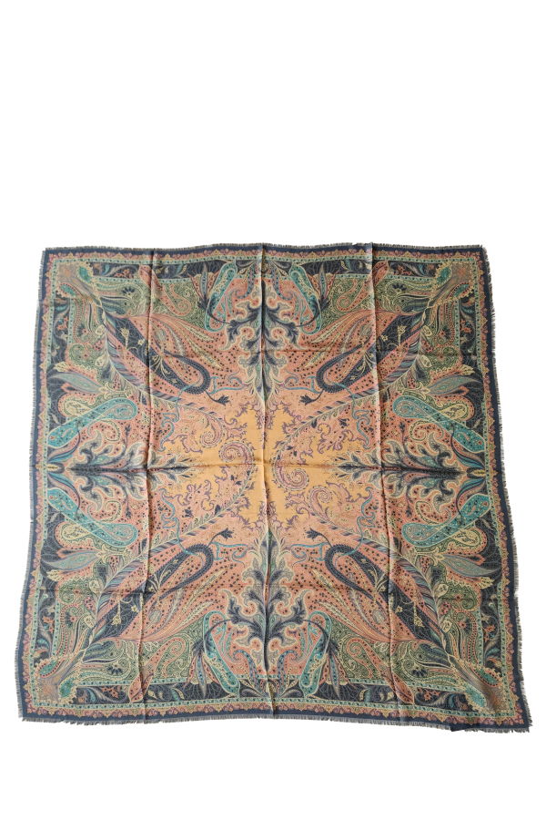 Etro Paisley & Floral Wool Blend 140 x 140 Sheer Scarf - Multicolor