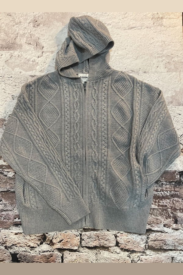 Asher Liam Cashmere Cotton Cable Hoodie - Heather Grey