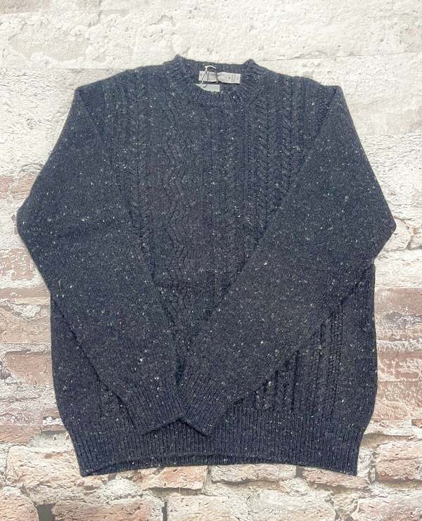Inis Mein Ridges Arian Crew Neck Sweater - Navy Fleck