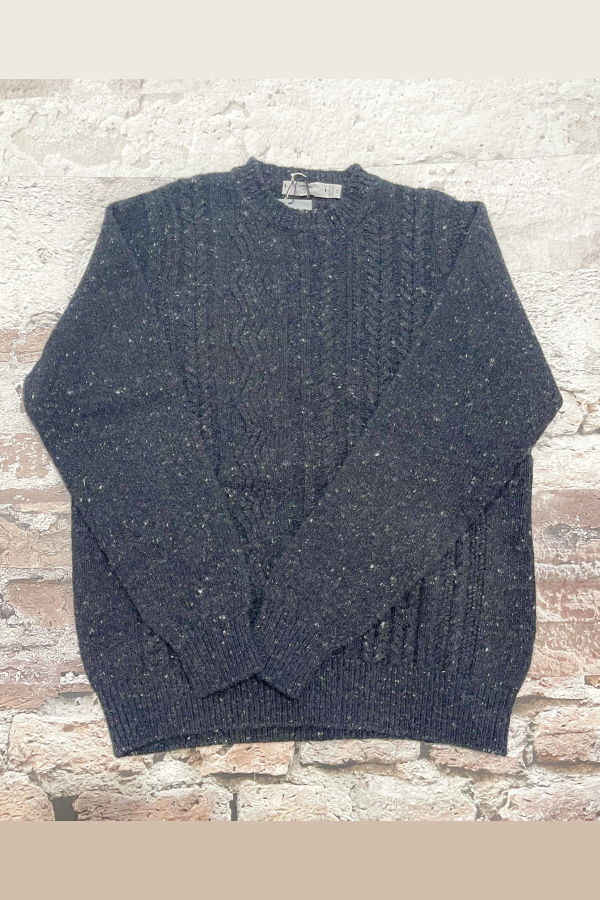 Inis Meáin Ridges Arian Crew Neck Sweater - Navy Fleck