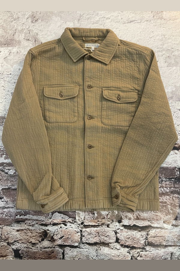 Merz b. Schwanen Shirt06PAD Padded Cotton Long Sleeve Overshirt - Khaki
